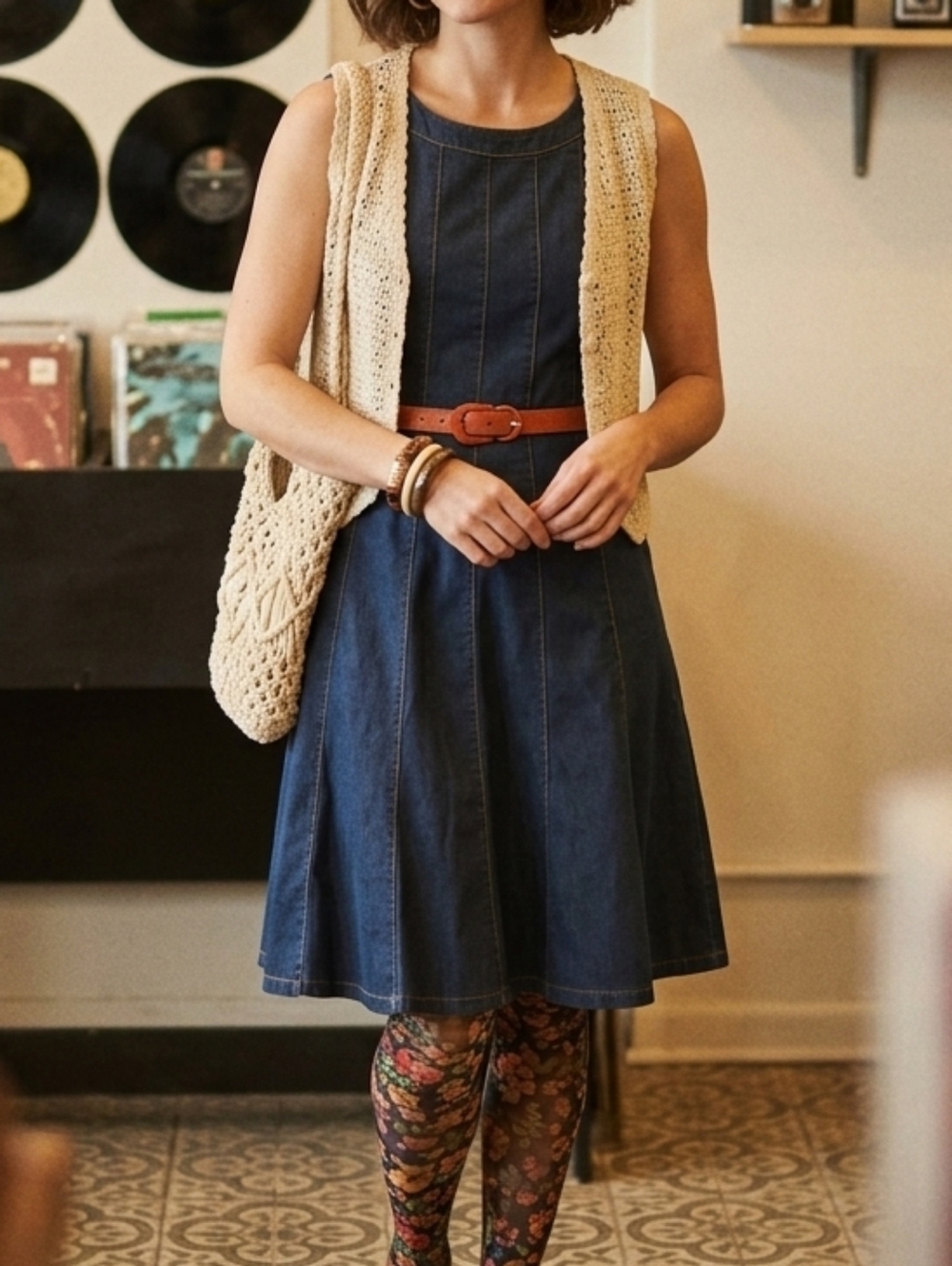 VTG Harve Benard Signature Denim Fit & Flare Paneled Dress Size 8